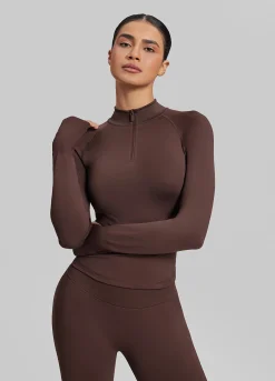SculptMe Longline Form-Fitting Seamless Thumb Hole Twill Knit Half-Zip Top