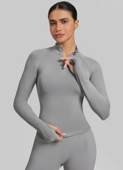 SculptMe Longline Form-Fitting Seamless Thumb Hole Twill Knit Half-Zip Top