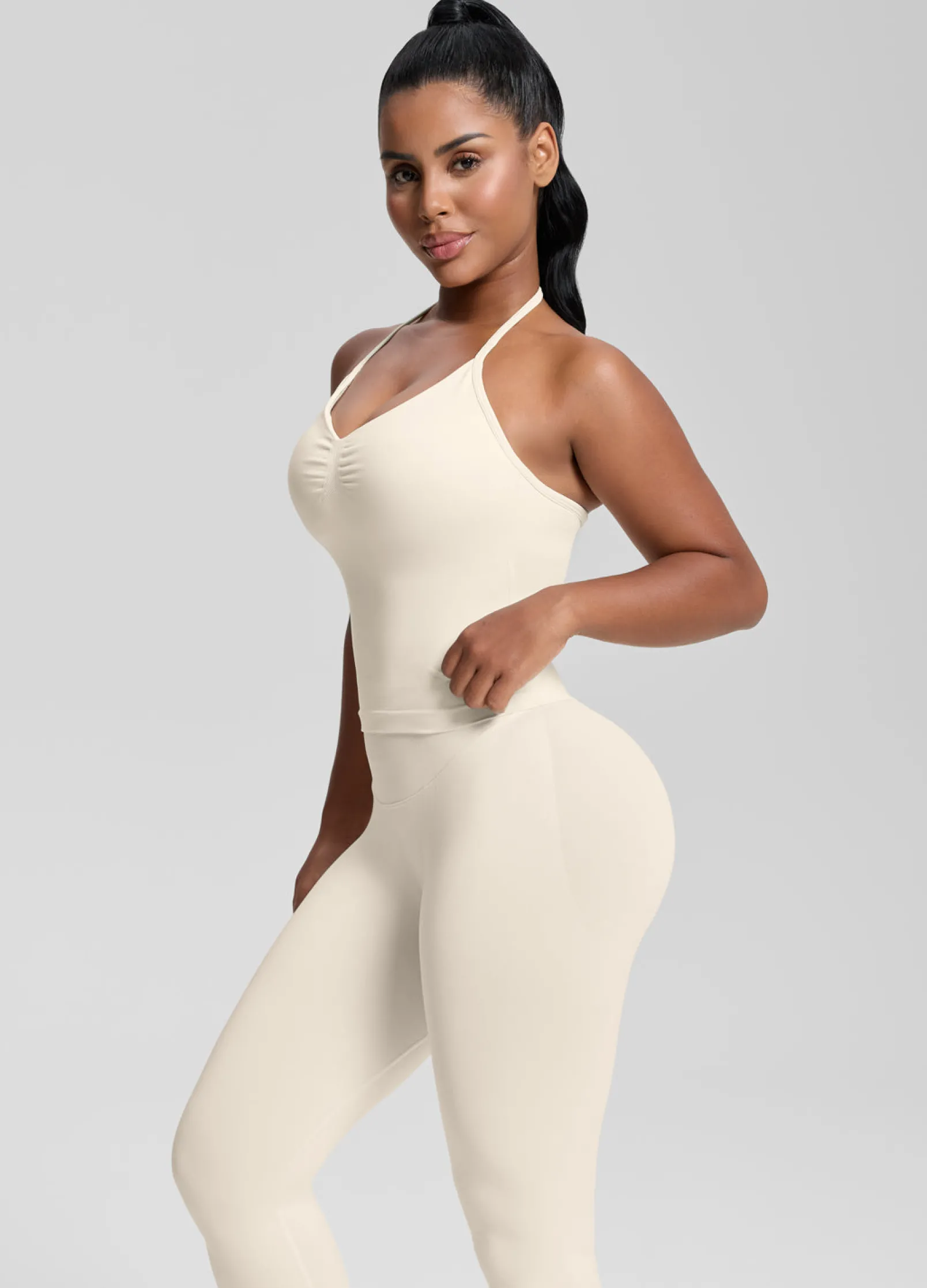 SculptMe Longline Halterneck Form-Fitting Built-in Bra Twill Knit Tank Top