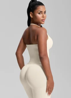 SculptMe Longline Halterneck Form-Fitting Built-in Bra Twill Knit Tank Top