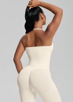 SculptMe Longline Halterneck Form-Fitting Built-in Bra Twill Knit Tank Top