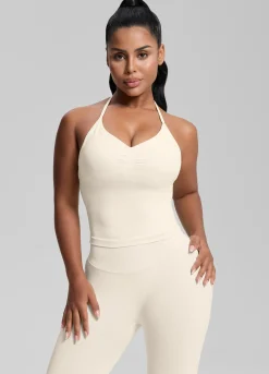 SculptMe Longline Halterneck Form-Fitting Built-in Bra Twill Knit Tank Top