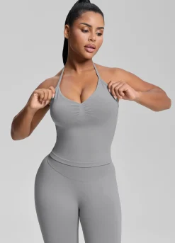 SculptMe Longline Halterneck Form-Fitting Built-in Bra Twill Knit Tank Top