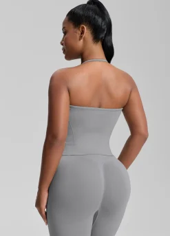 SculptMe Longline Halterneck Form-Fitting Built-in Bra Twill Knit Tank Top