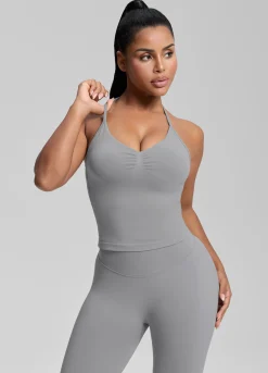 SculptMe Longline Halterneck Form-Fitting Built-in Bra Twill Knit Tank Top