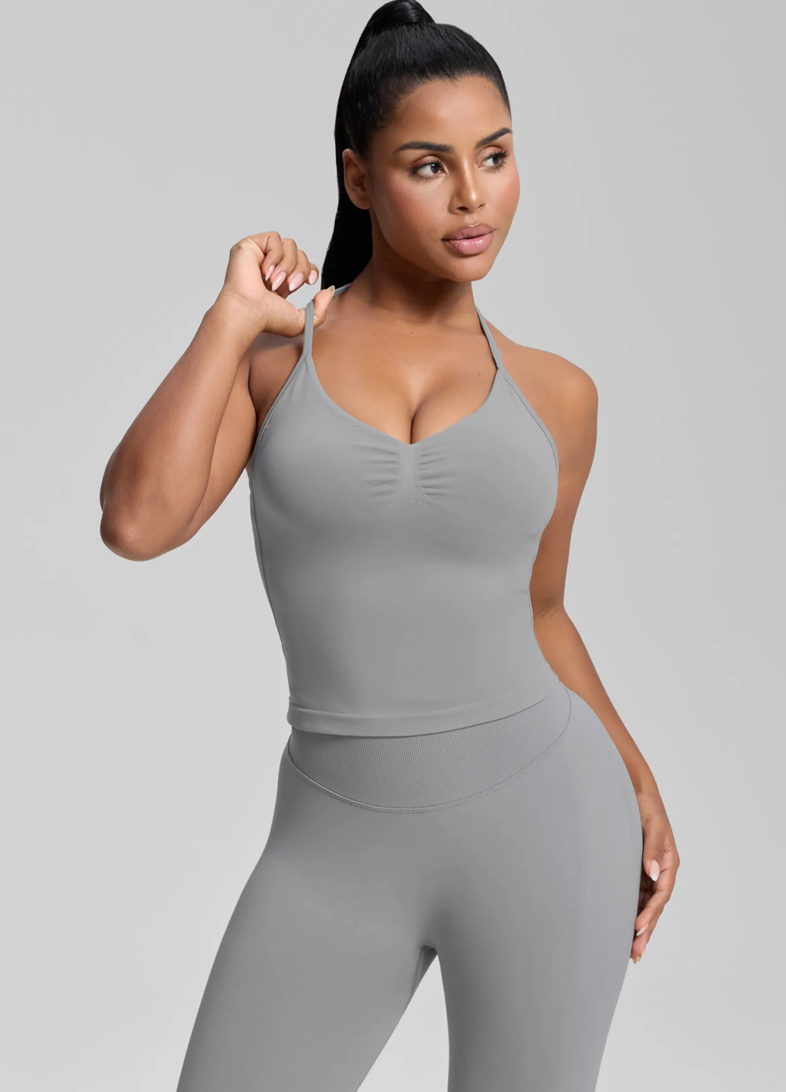SculptMe Longline Halterneck Form-Fitting Built-in Bra Twill Knit Tank Top