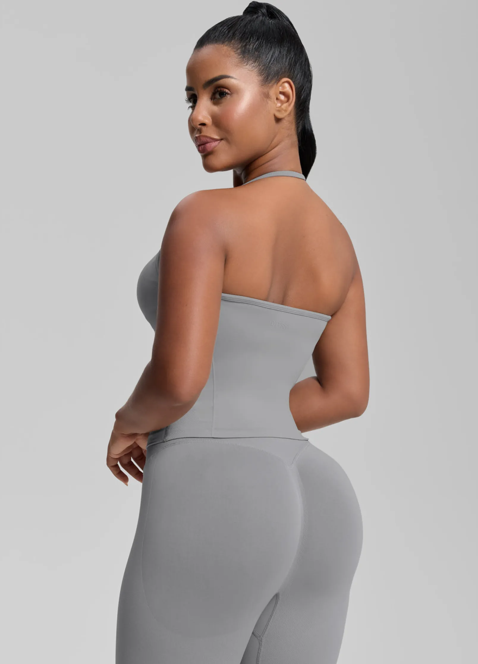 SculptMe Longline Halterneck Form-Fitting Built-in Bra Twill Knit Tank Top