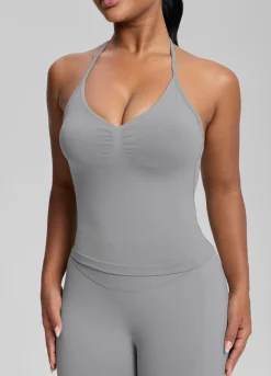 SculptMe Longline Halterneck Form-Fitting Built-in Bra Twill Knit Tank Top