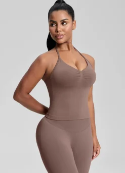 SculptMe Longline Halterneck Form-Fitting Built-in Bra Twill Knit Tank Top