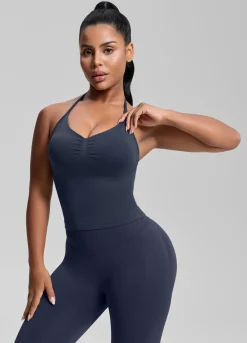 SculptMe Longline Halterneck Form-Fitting Built-in Bra Twill Knit Tank Top