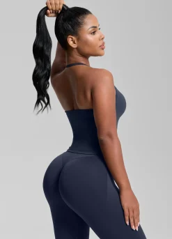 SculptMe Longline Halterneck Form-Fitting Built-in Bra Twill Knit Tank Top