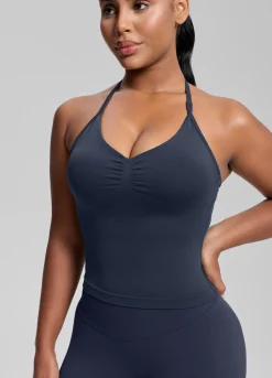 SculptMe Longline Halterneck Form-Fitting Built-in Bra Twill Knit Tank Top