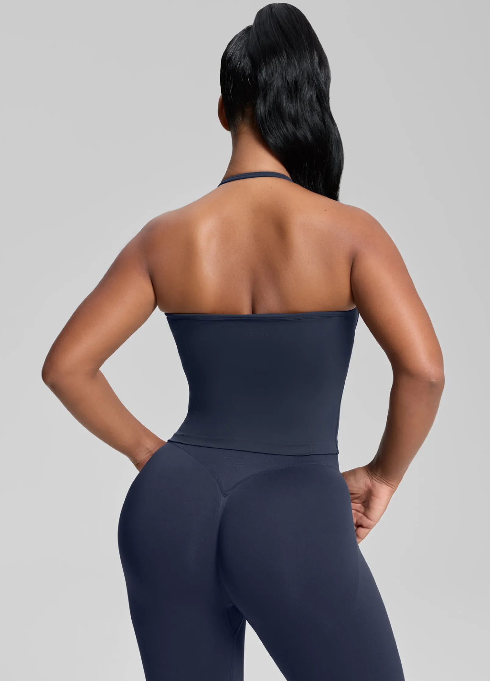 SculptMe Longline Halterneck Form-Fitting Built-in Bra Twill Knit Tank Top