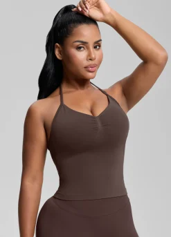 SculptMe Longline Halterneck Form-Fitting Built-in Bra Twill Knit Tank Top