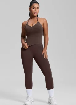 SculptMe Longline Halterneck Form-Fitting Built-in Bra Twill Knit Tank Top