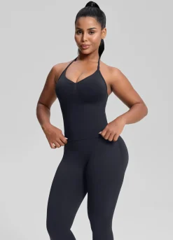 SculptMe Longline Halterneck Form-Fitting Built-in Bra Twill Knit Tank Top