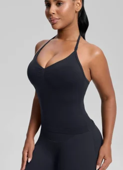 SculptMe Longline Halterneck Form-Fitting Built-in Bra Twill Knit Tank Top