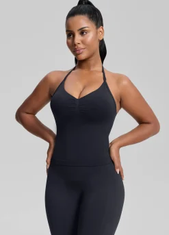SculptMe Longline Halterneck Form-Fitting Built-in Bra Twill Knit Tank Top