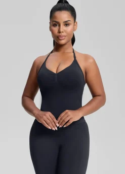 SculptMe Longline Halterneck Form-Fitting Built-in Bra Twill Knit Tank Top