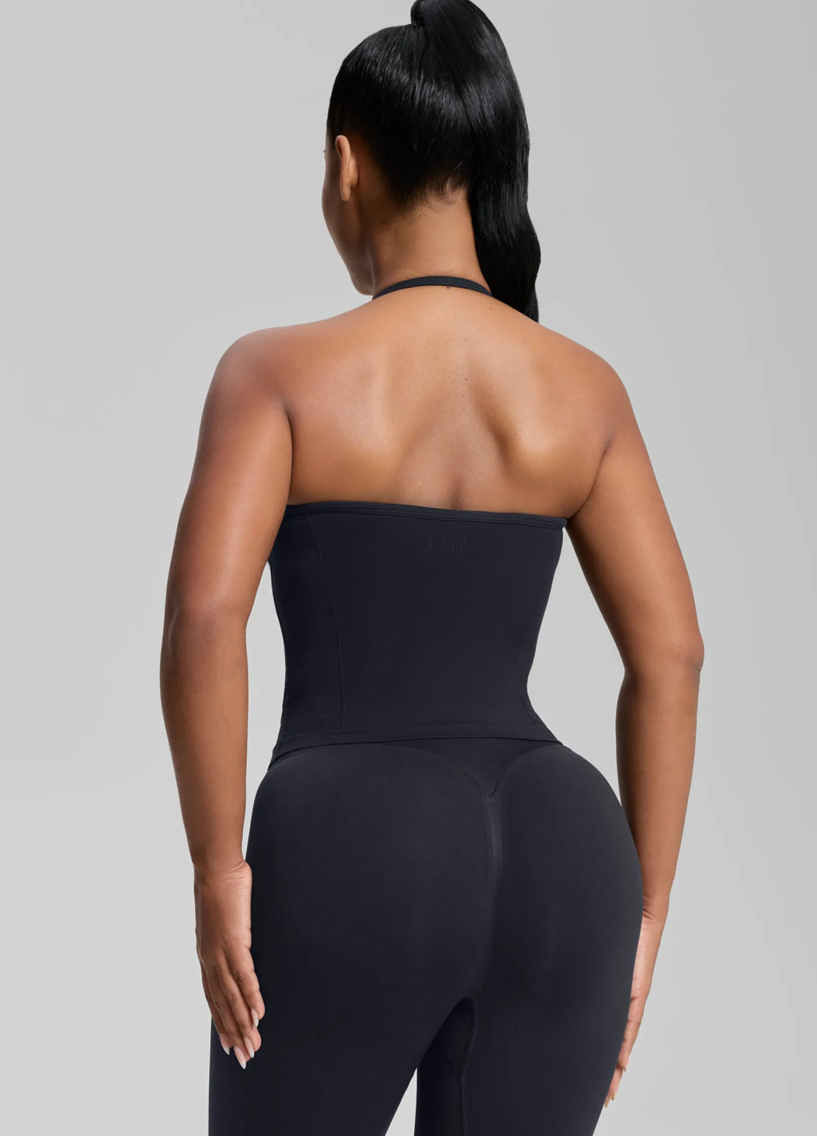 SculptMe Longline Halterneck Form-Fitting Built-in Bra Twill Knit Tank Top