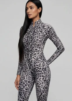 Snow Leopard Closed-Back Catsuit