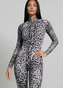 Snow Leopard Closed-Back Catsuit