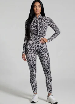 Snow Leopard Closed-Back Catsuit