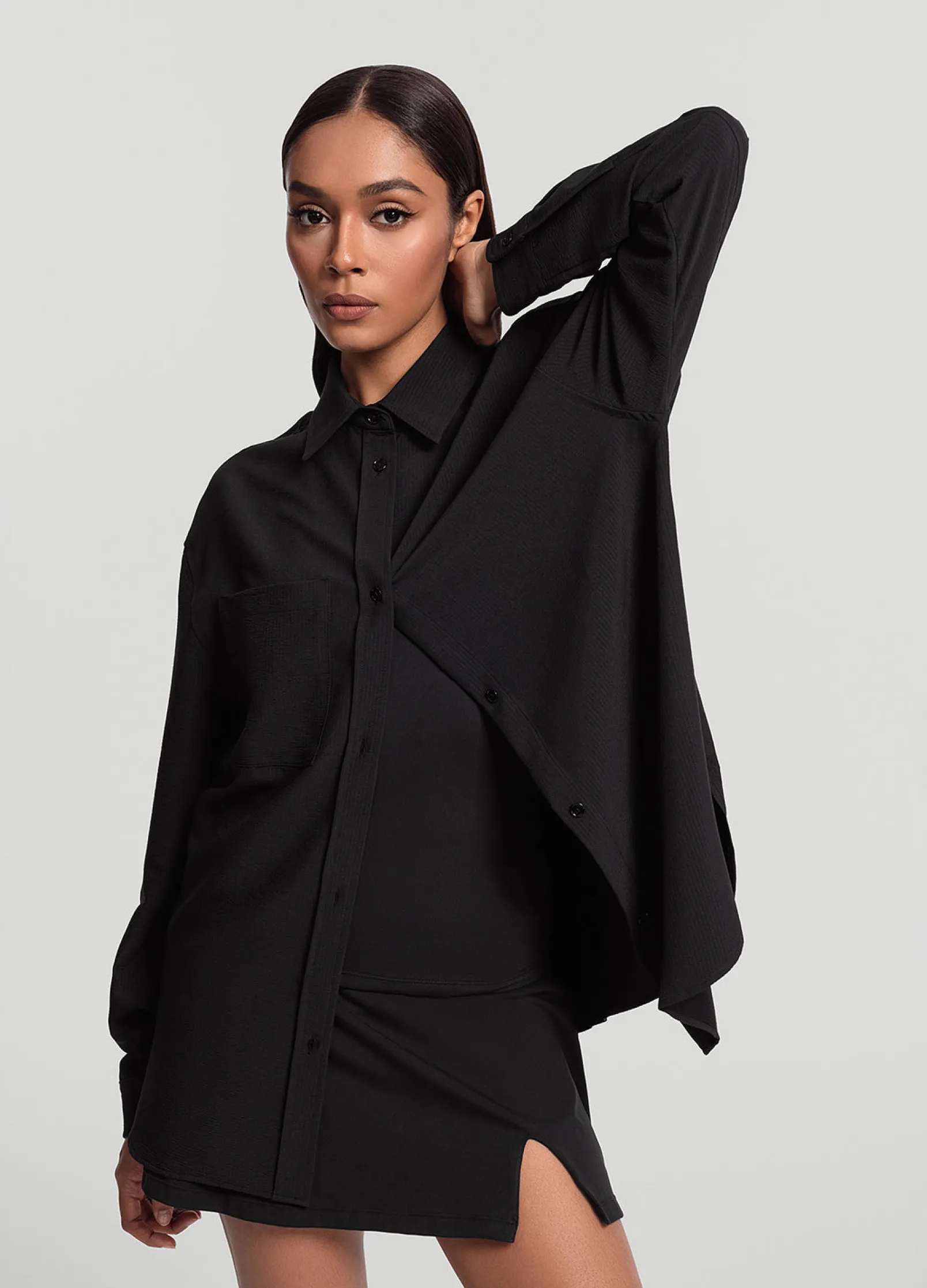 Textured Oversized Button-Up Shirt
