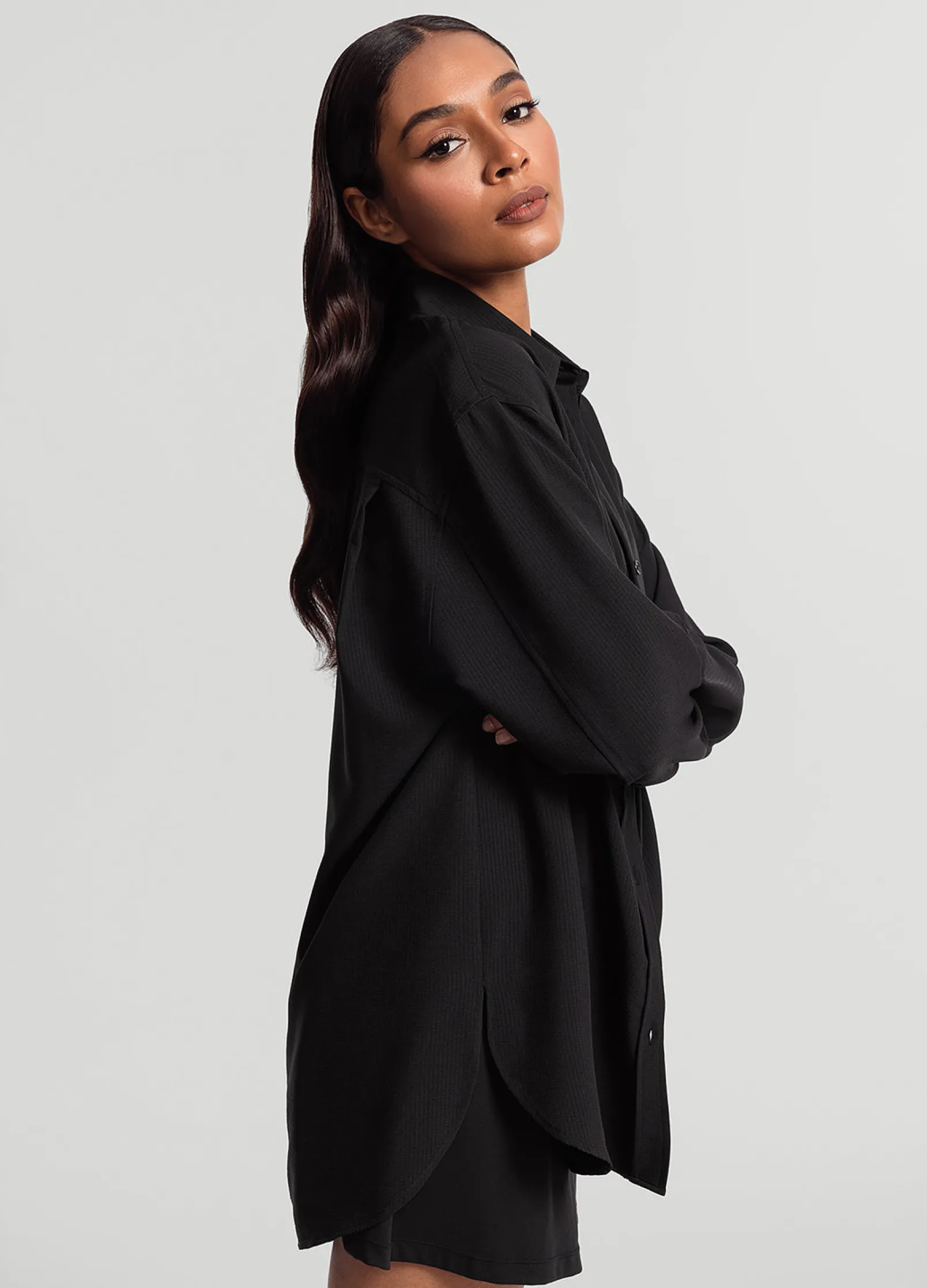 Textured Oversized Button-Up Shirt