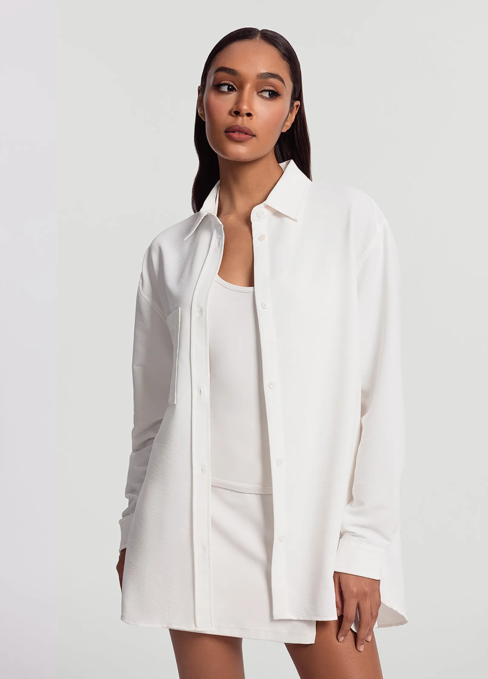 Textured Oversized Button-Up Shirt