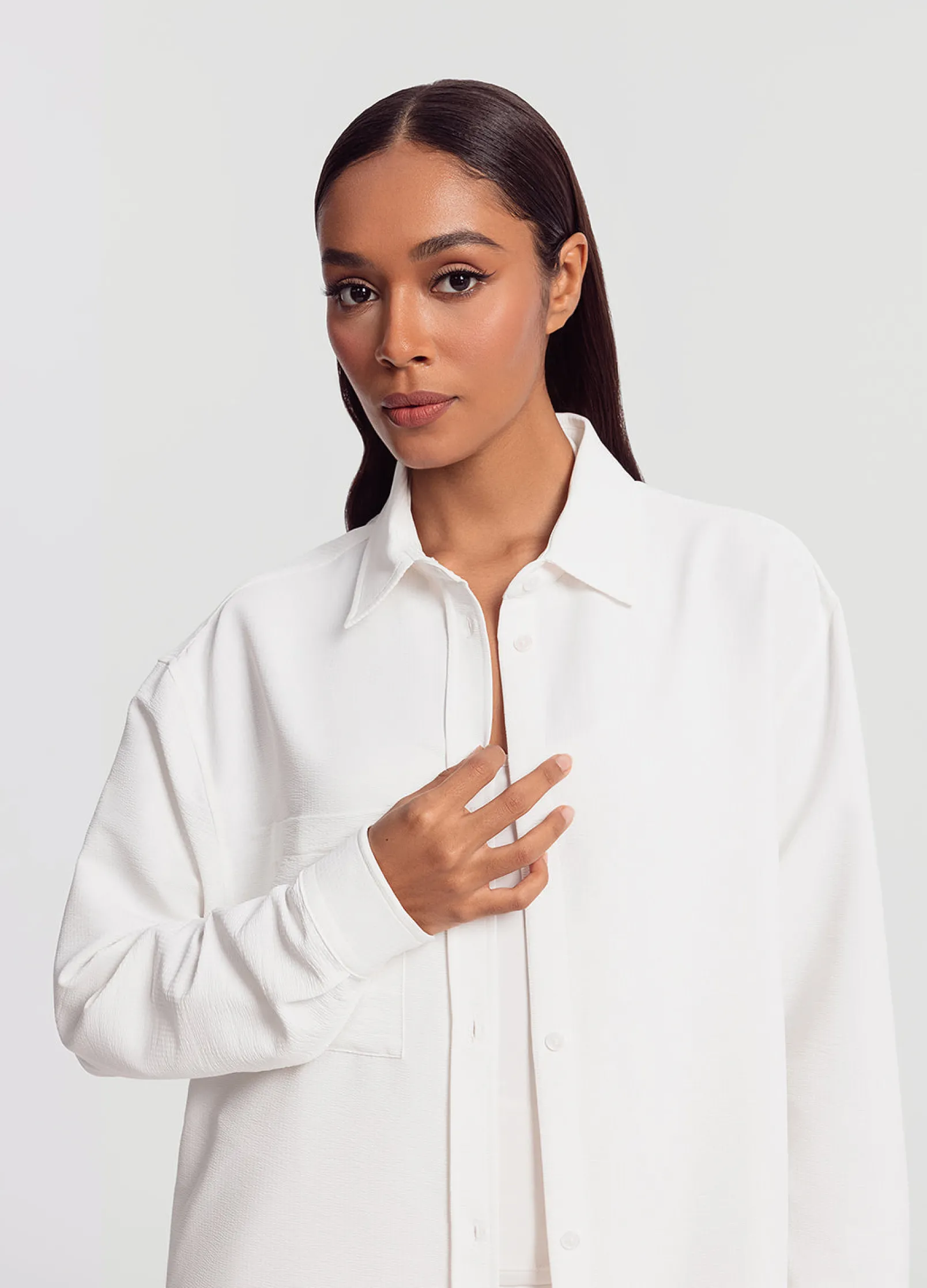 Textured Oversized Button-Up Shirt