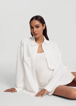 Textured Oversized Button-Up Shirt